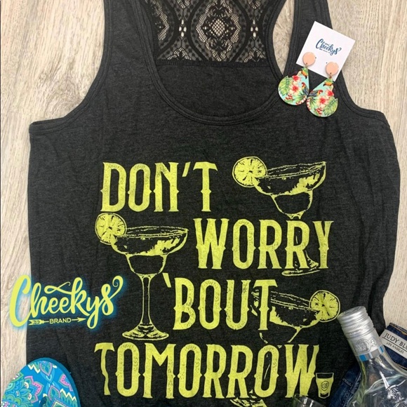 Lace Back Tank - Don’t Worry About Tomorrow - Picture 1 of 2